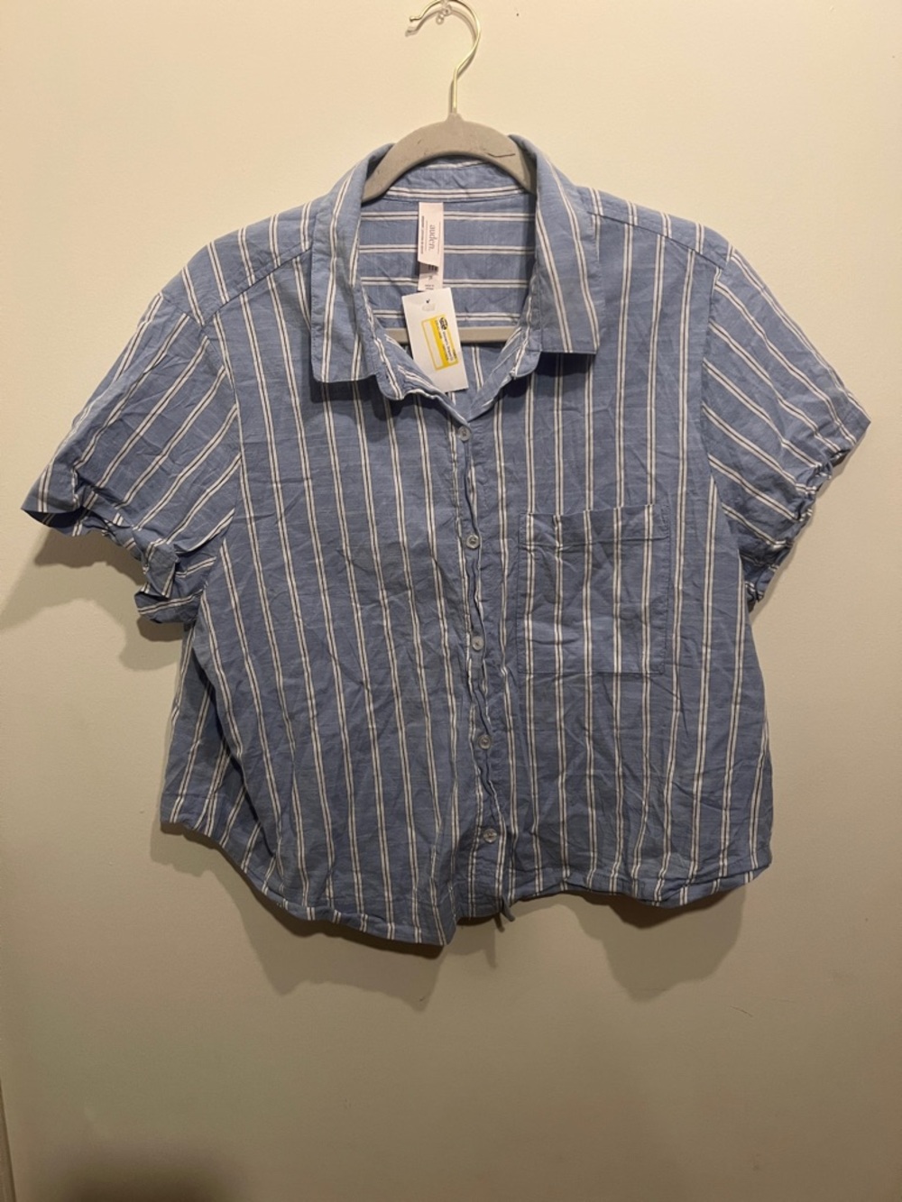 Auden Light Blue and White Striped Button-Up Shirt